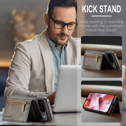 For Google Pixel 9 / 9 Pro DG.MING M5 Series Zip RFID Multi Card Detachable Leather Phone Case(Coffee) by DG.MING