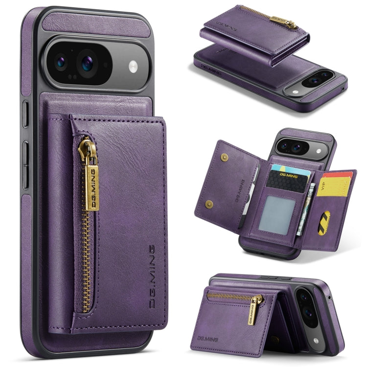 For Google Pixel 9 / 9 Pro DG.MING M5 Series Zip RFID Multi Card Detachable Leather Phone Case(Purple) by DG.MING