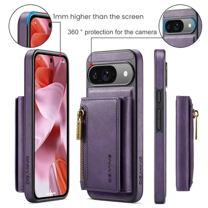 For Google Pixel 9 / 9 Pro DG.MING M5 Series Zip RFID Multi Card Detachable Leather Phone Case(Purple) by DG.MING