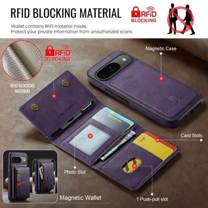 For Google Pixel 9 / 9 Pro DG.MING M5 Series Zip RFID Multi Card Detachable Leather Phone Case(Purple) by DG.MING