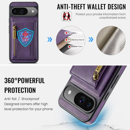 For Google Pixel 9 / 9 Pro DG.MING M5 Series Zip RFID Multi Card Detachable Leather Phone Case(Purple) by DG.MING