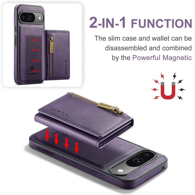 For Google Pixel 9 / 9 Pro DG.MING M5 Series Zip RFID Multi Card Detachable Leather Phone Case(Purple) by DG.MING