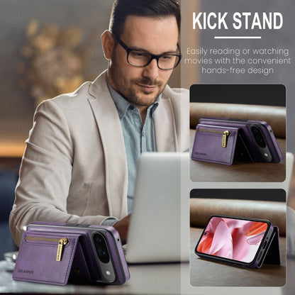 For Google Pixel 9 / 9 Pro DG.MING M5 Series Zip RFID Multi Card Detachable Leather Phone Case(Purple) by DG.MING