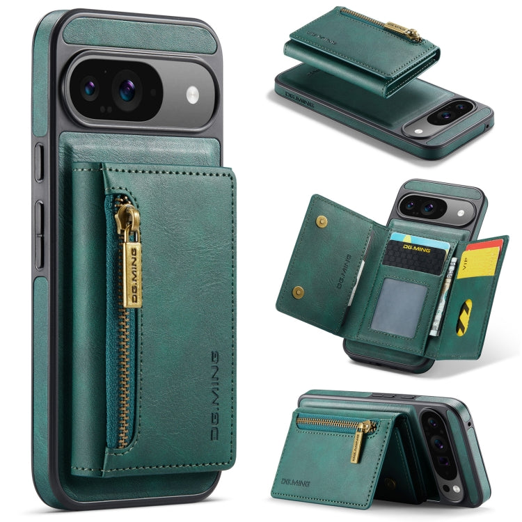 For Google Pixel 9 / 9 Pro DG.MING M5 Series Zip RFID Multi Card Detachable Leather Phone Case(Green) by DG.MING