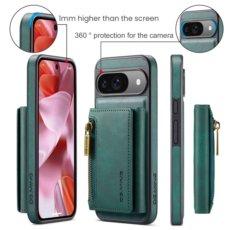 For Google Pixel 9 / 9 Pro DG.MING M5 Series Zip RFID Multi Card Detachable Leather Phone Case(Green) by DG.MING