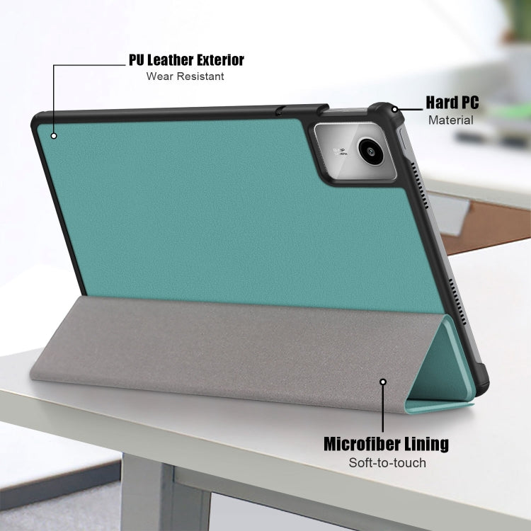 For Lenovo Tab M11/ Xiaoxin Pad 11 2024 Custer Pure Color 3-folding Leather Smart Tablet Case(Green) - Lenovo by buy2fix | Online Shopping UK | buy2fix