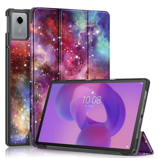 For Lenovo Tab Idea 11 /Xiaoxin Pad 2025 Custer Painted 3-Fold Holder Leather Smart Tablet Case(Milky Way)