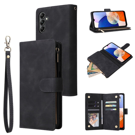 For Samsung Galaxy A15 5G Multifunctional Frosted Zipper Wallet Leather Phone Case(Black)
