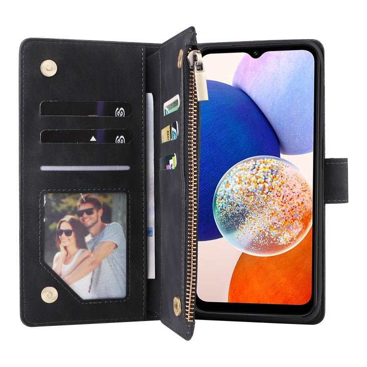 For Samsung Galaxy A15 5G Multifunctional Frosted Zipper Wallet Leather Phone Case(Black) - Galaxy Phone Cases by buy2fix | Online Shopping UK | buy2fix