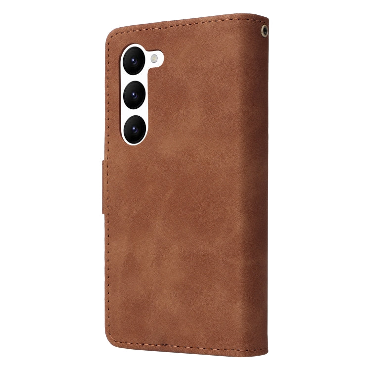 For Samsung Galaxy S23 5G Multifunctional Frosted Zipper Wallet Leather Phone Case(Brown) - Galaxy S23 5G Cases by buy2fix | Online Shopping UK | buy2fix