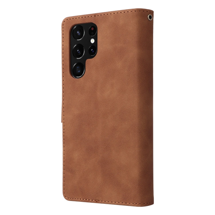 For Samsung Galaxy S22 Ultra 5G Multifunctional Frosted Zipper Wallet Leather Phone Case(Brown) - Galaxy S22 Ultra 5G Cases by buy2fix | Online Shopping UK | buy2fix