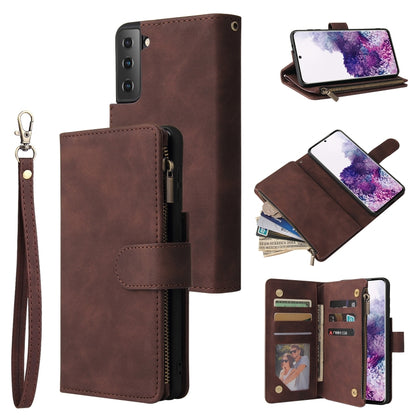 For Samsung Galaxy S21 5G Multifunctional Frosted Zipper Wallet Leather Phone Case(Coffee) - Galaxy S21 5G Cases by buy2fix | Online Shopping UK | buy2fix