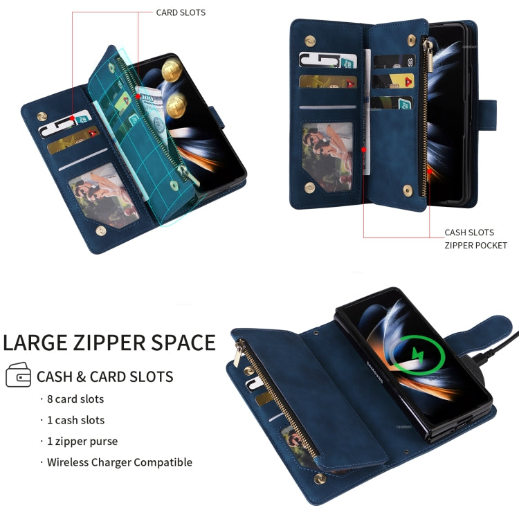 For Samsung Galaxy Z Fold5 Multifunctional Frosted Zipper Wallet Leather Phone Case(Blue) - Galaxy Z Fold5 Cases by buy2fix | Online Shopping UK | buy2fix