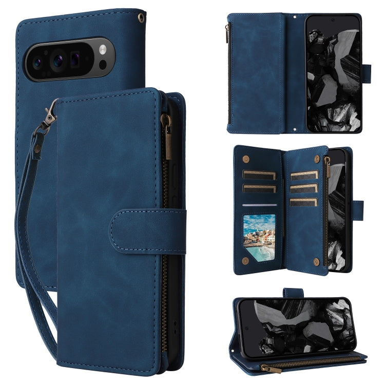 For Google Pixel 9 Pro Multifunctional Multi-Card Wallet Phone Leather Case(Blue) - Google Cases by buy2fix | Online Shopping UK | buy2fix