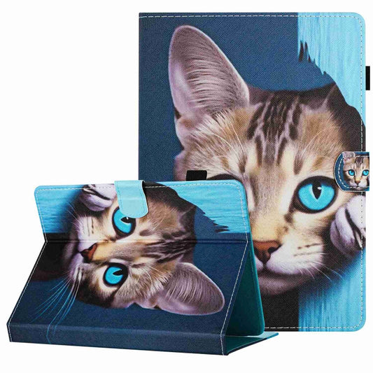 For 8 inch Painted Pattern Stitching Leather Tablet Case(Blue Cat) - 8 inch by buy2fix | Online Shopping UK | buy2fix