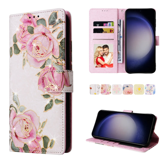 For Samsung Galaxy S24 5G Bronzing Painting RFID Leather Case(Rose Flower)
