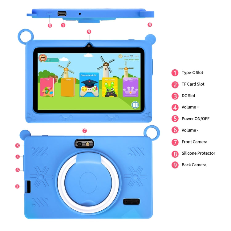 A133 7 inch Kid Tablet with Silicone Case,  2GB+32GB, Android 11 Allwinner A133 Quad Core CPU Support Parental Control Google Play(Blue) -  by buy2fix | Online Shopping UK | buy2fix