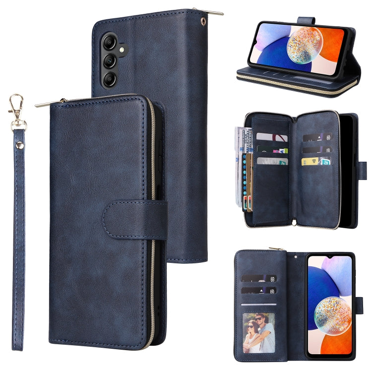 For Samsung Galaxy A15 5G 9-Card Slots Zipper Wallet Bag Leather Phone Case(Blue) - Galaxy Phone Cases by buy2fix | Online Shopping UK | buy2fix