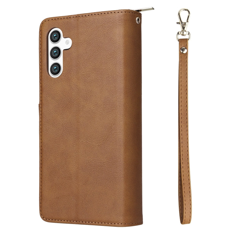 For Samsung Galaxy S24 5G 9-Card Slots Zipper Wallet Bag Leather Phone Case(Brown) - Galaxy S24 5G Cases by buy2fix | Online Shopping UK | buy2fix