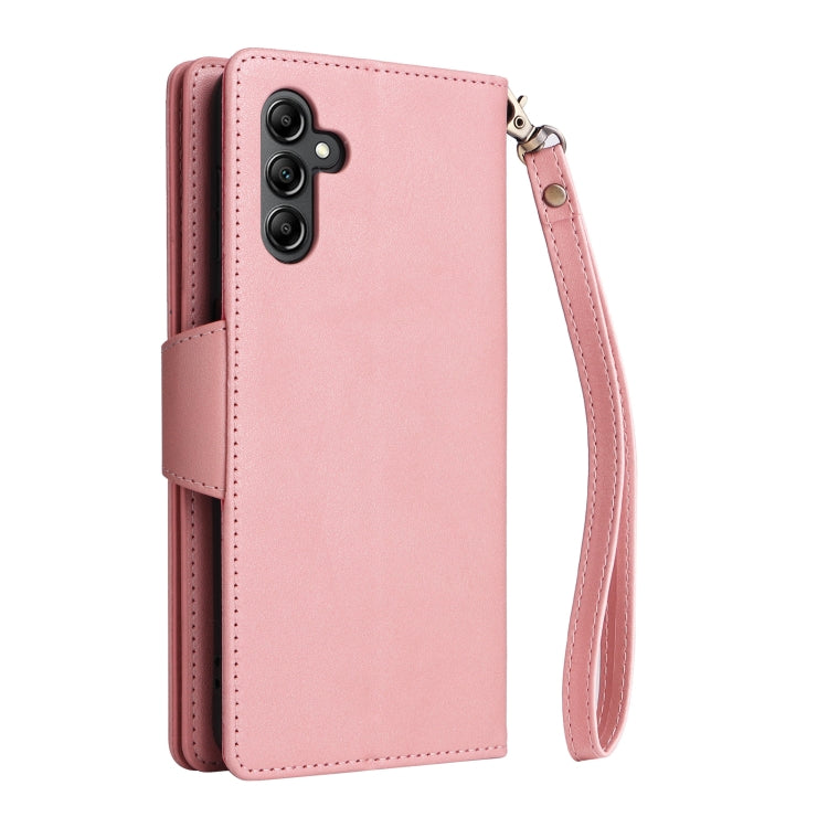 For Samsung Galaxy A15 5G Rivet Buckle 9 Cards 3-Fold Wallet Leather Phone Case(Rose Gold) - Galaxy Phone Cases by buy2fix | Online Shopping UK | buy2fix