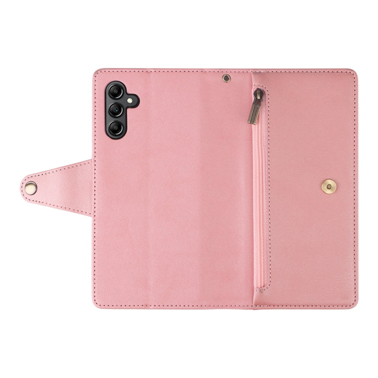 For Samsung Galaxy A15 5G Rivet Buckle 9 Cards 3-Fold Wallet Leather Phone Case(Rose Gold) - Galaxy Phone Cases by buy2fix | Online Shopping UK | buy2fix