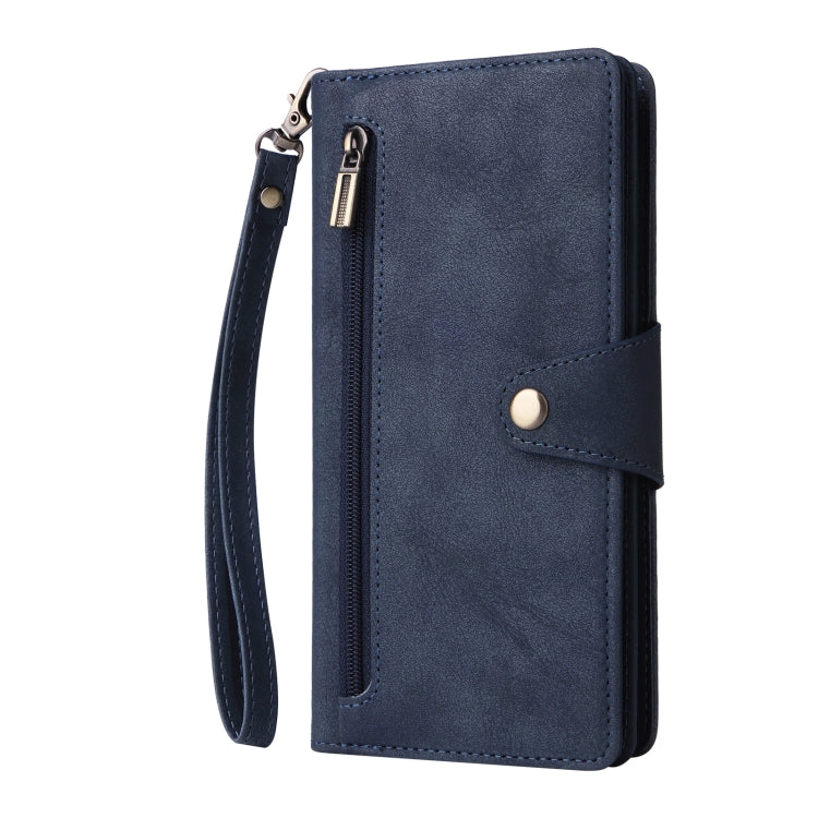 For Samsung Galaxy S24 5G Rivet Buckle 9 Cards 3-Fold Wallet Leather Phone Case(Blue) - Galaxy S24 5G Cases by buy2fix | Online Shopping UK | buy2fix