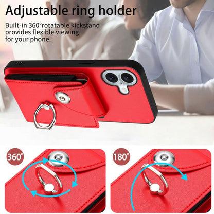 For iPhone 16 Plus Organ Card Bag Ring Holder Phone Case(Red) - iPhone 16 Plus Cases by buy2fix | Online Shopping UK | buy2fix