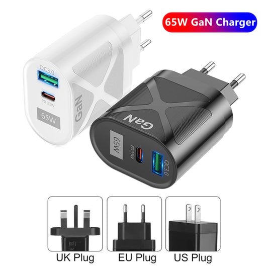 65W Gallium Nitride GaN389 USB + Type-C Fast Charging Charger, Plug Type:UK Plug(Black) by buy2fix