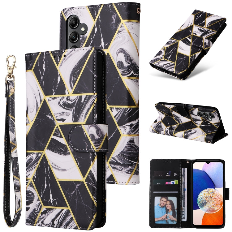 For Samsung Galaxy A15 5G Marble Bronzing Stitching Leather Phone Case(Black) - Galaxy Phone Cases by buy2fix | Online Shopping UK | buy2fix