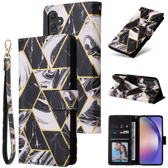 For Samsung Galaxy A55 Marble Bronzing Stitching Leather Phone Case(Black)