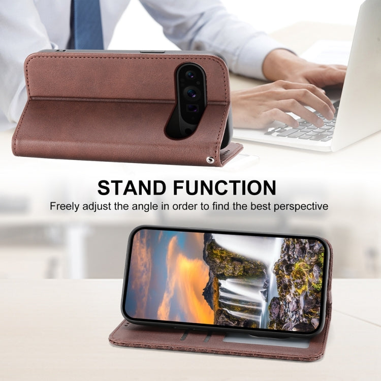 For Google Pixel 9 Pro Cubic Grid Calf Texture Magnetic Leather Phone Case(Brown) - Google Cases by buy2fix | Online Shopping UK | buy2fix