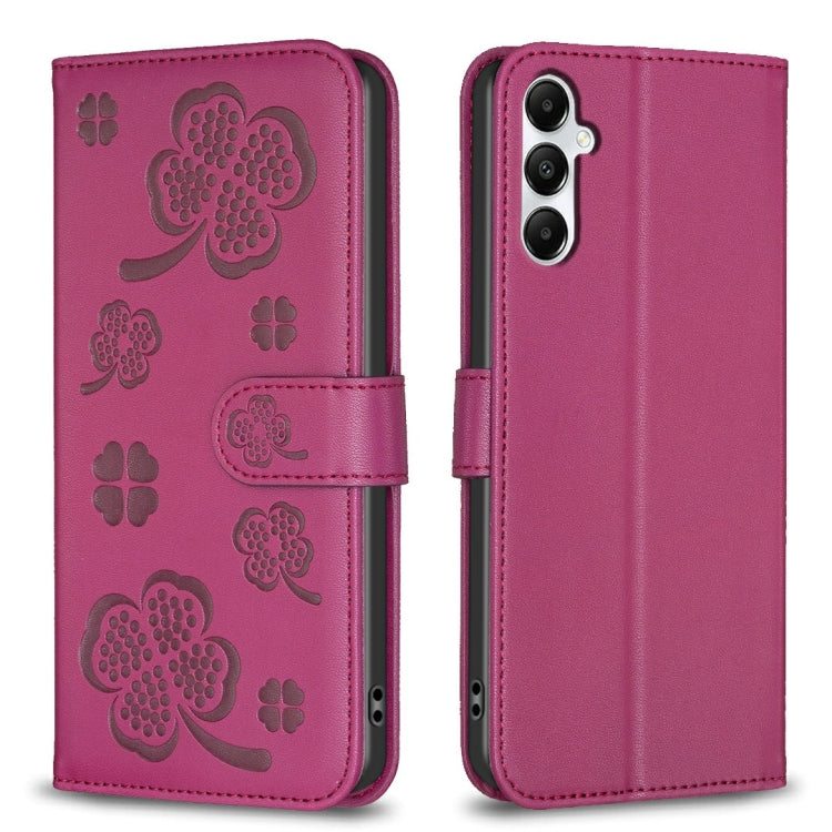 For Samsung Galaxy A55 Four-leaf Embossed Leather Phone Case(Rose Red) by buy2fix