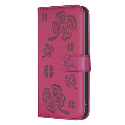 For Samsung Galaxy A55 Four-leaf Embossed Leather Phone Case(Rose Red) by buy2fix