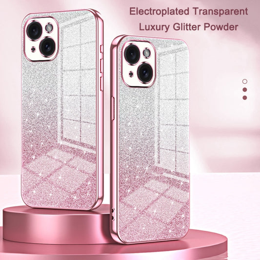 For iPhone 16 Plus Gradient Glitter Powder Electroplated Phone Case(Pink) by buy2fix