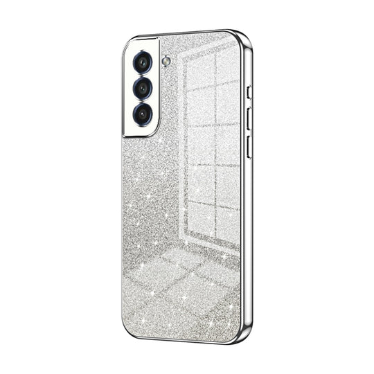 For Samsung Galaxy S21+ 5G Gradient Glitter Powder Electroplated Phone Case(Silver)