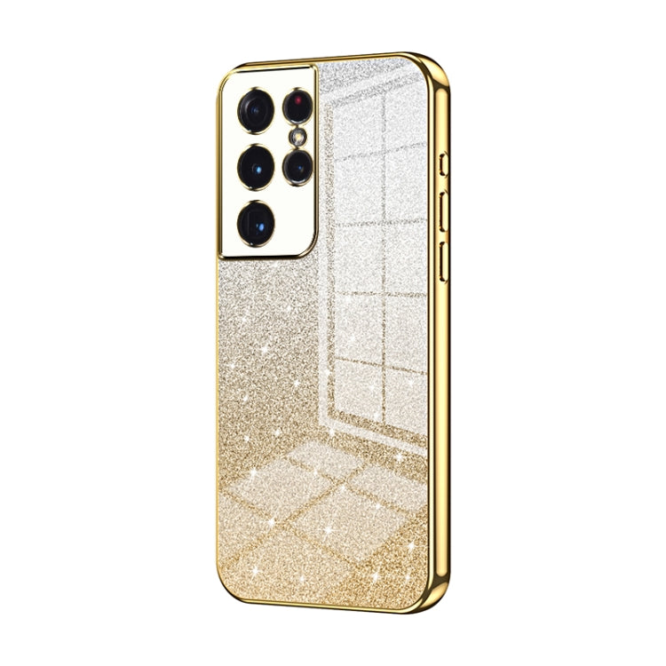 For Samsung Galaxy S21 Ultra 5G Gradient Glitter Powder Electroplated Phone Case(Gold) - Galaxy S21 Ultra 5G Cases by buy2fix | Online Shopping UK | buy2fix