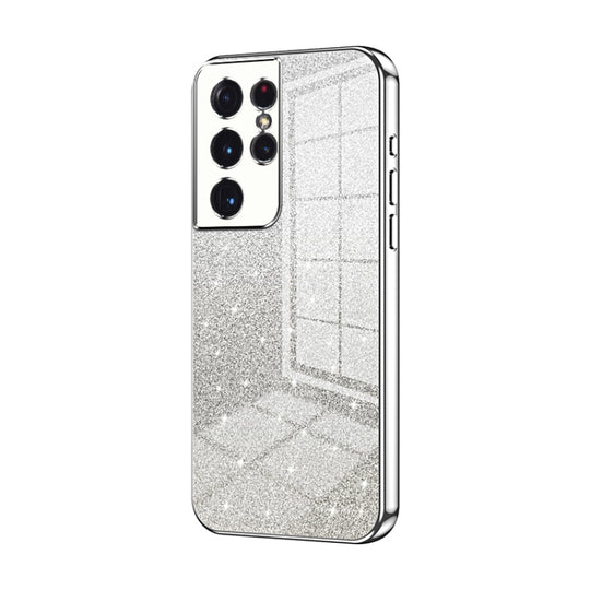 For Samsung Galaxy S21 Ultra 5G Gradient Glitter Powder Electroplated Phone Case(Silver)
