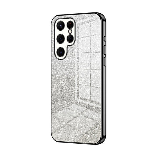 For Samsung Galaxy S22 Ultra 5G Gradient Glitter Powder Electroplated Phone Case(Black)