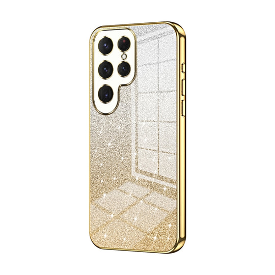 For Samsung Galaxy S23 Ultra 5G Gradient Glitter Powder Electroplated Phone Case(Gold)