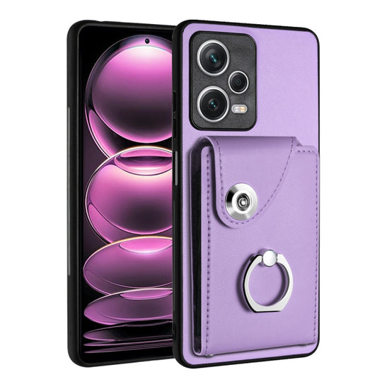 For Xiaomi Redmi Note 12 Pro 5G Global Organ Card Bag Ring Holder PU Phone Case(Purple) - Xiaomi Cases by buy2fix | Online Shopping UK | buy2fix