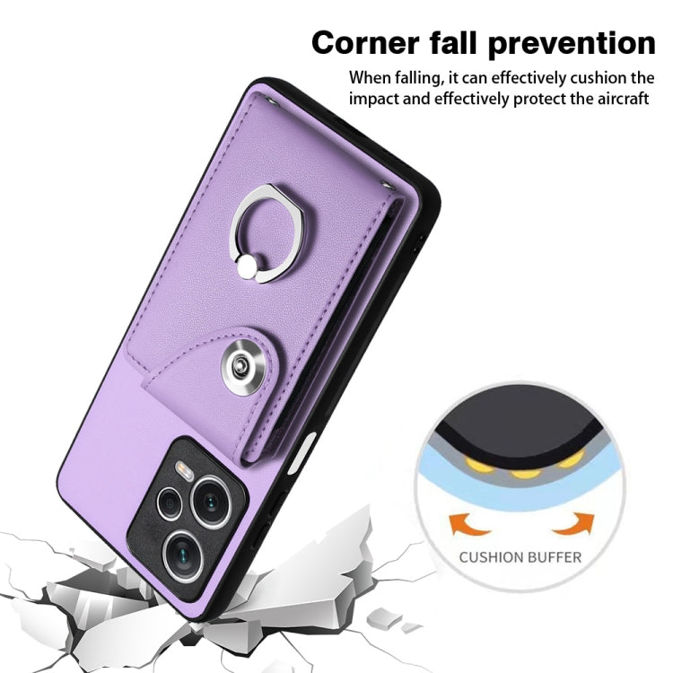 For Xiaomi Redmi Note 12 Pro 5G Global Organ Card Bag Ring Holder PU Phone Case(Purple) - Xiaomi Cases by buy2fix | Online Shopping UK | buy2fix