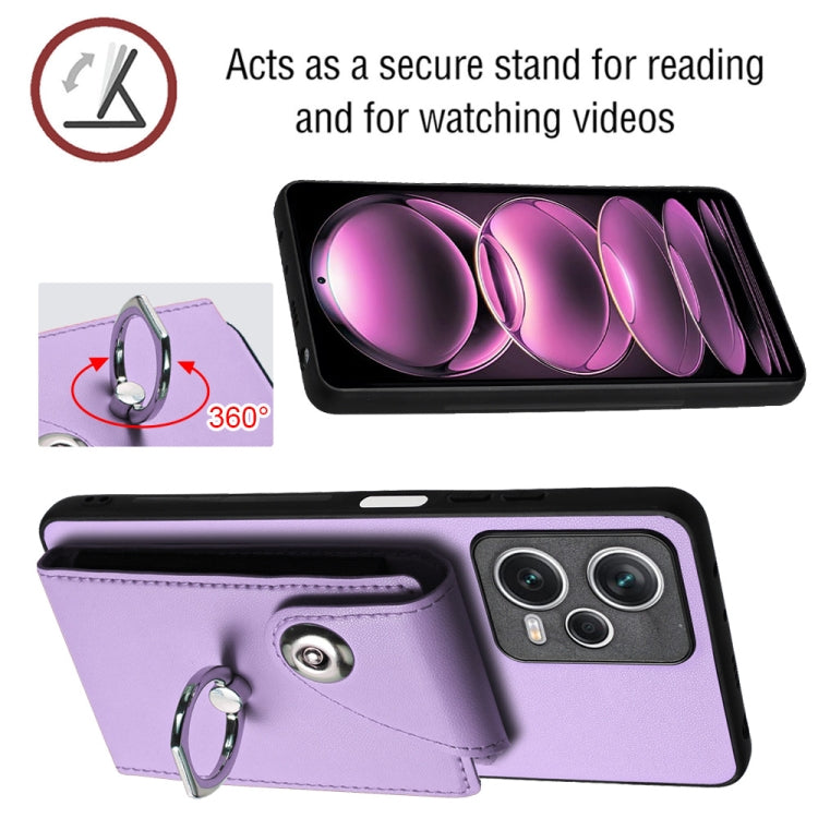 For Xiaomi Redmi Note 12 Pro 5G Global Organ Card Bag Ring Holder PU Phone Case(Purple) - Xiaomi Cases by buy2fix | Online Shopping UK | buy2fix