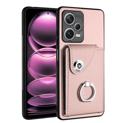 For Xiaomi Poco X5/Redmi Note 12 5G Global Organ Card Bag Ring Holder PU Phone Case(Pink) - Xiaomi Cases by buy2fix | Online Shopping UK | buy2fix