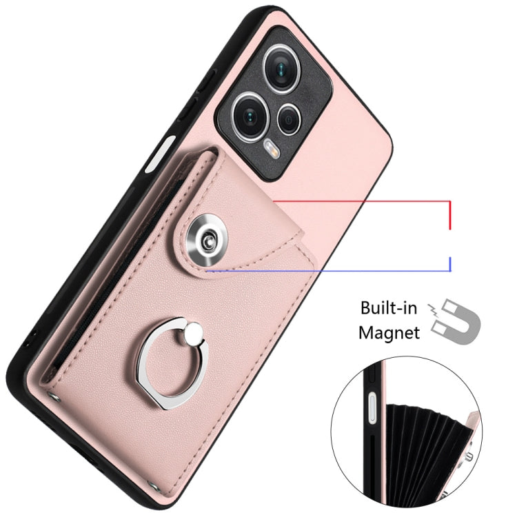 For Xiaomi Poco X5/Redmi Note 12 5G Global Organ Card Bag Ring Holder PU Phone Case(Pink) - Xiaomi Cases by buy2fix | Online Shopping UK | buy2fix