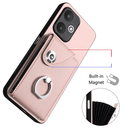 For Xiaomi Redmi 13C 5G / Redmi 13R Organ Card Bag Ring Holder PU Phone Case(Pink) - 13C Cases by buy2fix | Online Shopping UK | buy2fix