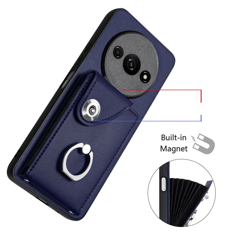 For Xiaomi Redmi A3 4G Organ Card Bag Ring Holder PU Phone Case(Blue) - Xiaomi Cases by buy2fix | Online Shopping UK | buy2fix