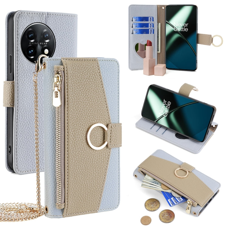 For OnePlus 11 Crossbody Litchi Texture Leather Phone Case(Blue) by buy2fix