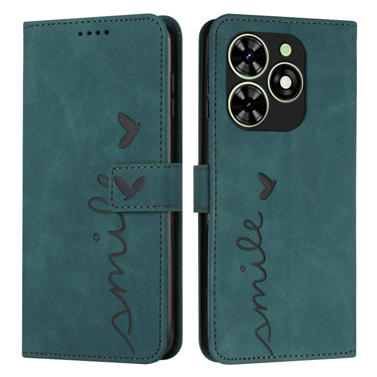 For Tecno Spark Go 2024 / POP 8 Skin Feel Heart Embossed Leather Phone Case with Long Lanyard(Green) by buy2fix