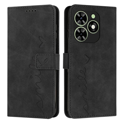 For Tecno Spark Go 2024 / POP 8 Skin Feel Heart Embossed Leather Phone Case with Long Lanyard(Black) by buy2fix