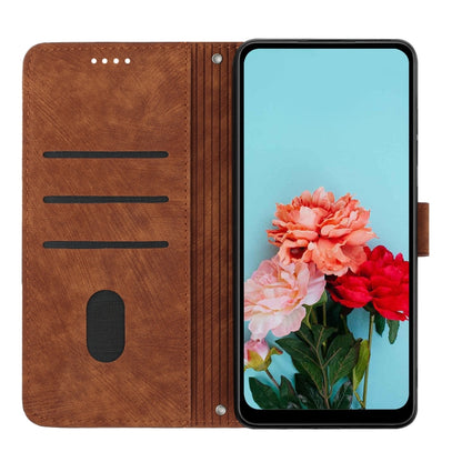For Tecno Spark Go 2024 / POP 8 Skin Feel Stripe Pattern Leather Phone Case with Lanyard(Brown) by buy2fix
